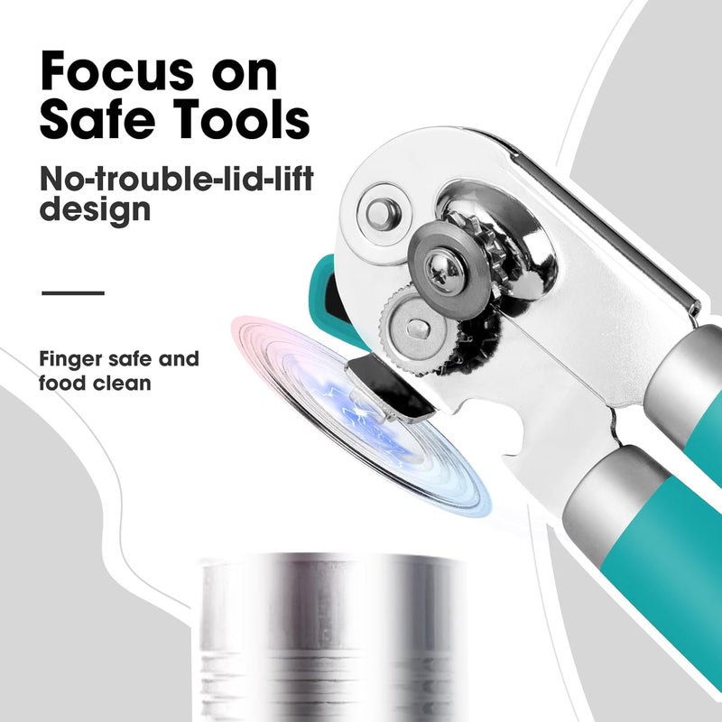 Beneno Heavy Duty Hand Can Opener Manual with Magnet, Durable Sharp Carbon Steel Blade Smooth Cutting, Big Effort-Saving Knob & Soft Grip Handle, Multifunctional Bottle Opener, Turquoise - Image 4